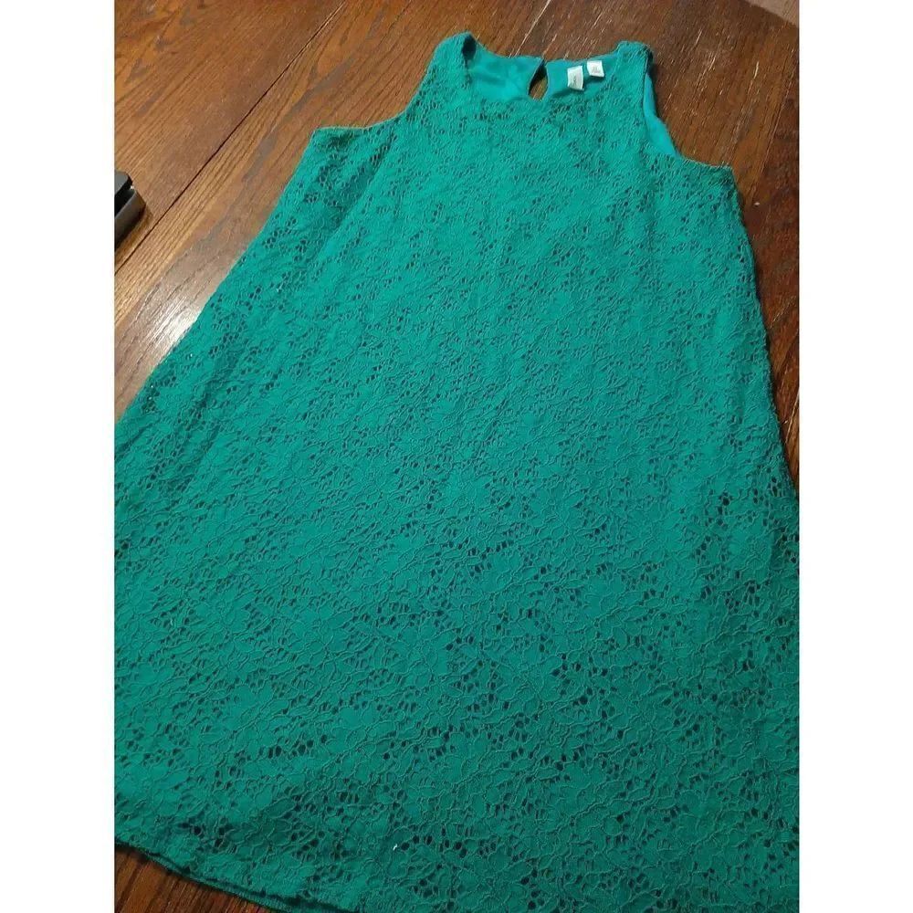 Medium Tacera Bluish Green Lace Sleeveless Tank Strap Lined Midi Dress Sundress